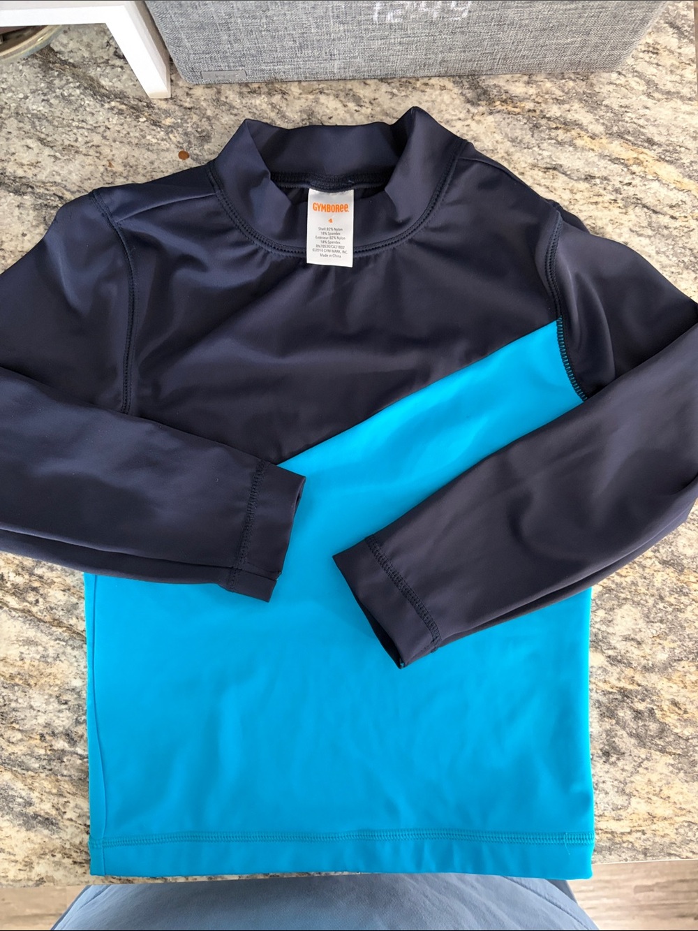 Gymboree Boys Navy and Bright Blue Long Sleeve Swim Top